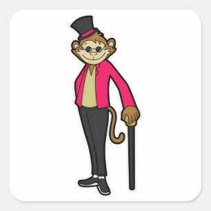 Een aap als herenman met Pet en wandelstok Vierkante Sticker
