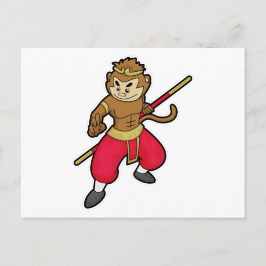 Een aap als Warrior met personeel en hoofdband Briefkaart (Voorkant)