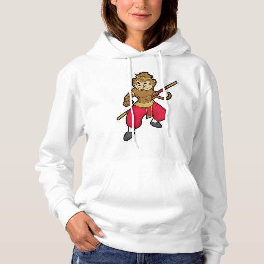 Een aap als Warrior met personeel en hoofdband Hoodie (Voorkant)