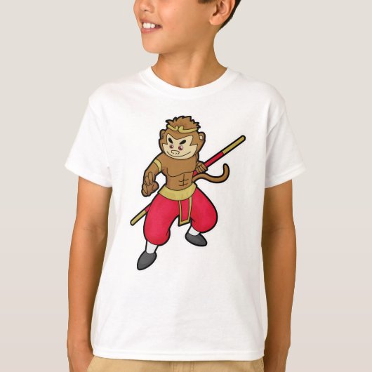 Een aap als Warrior met personeel en hoofdband T-shirt (Voorkant)