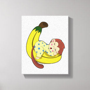 Een aap die slaapt in de pyjama canvas afdruk