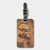 Een aap en een hond met een grote tamboerijn bagagelabel (Voorkant verticaal)