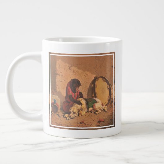 Een aap en een hond met een grote tamboerijn extra grote beker (Links)