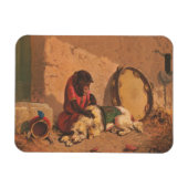 Een aap en een hond met een grote tamboerijn magneet (Horizontaal)