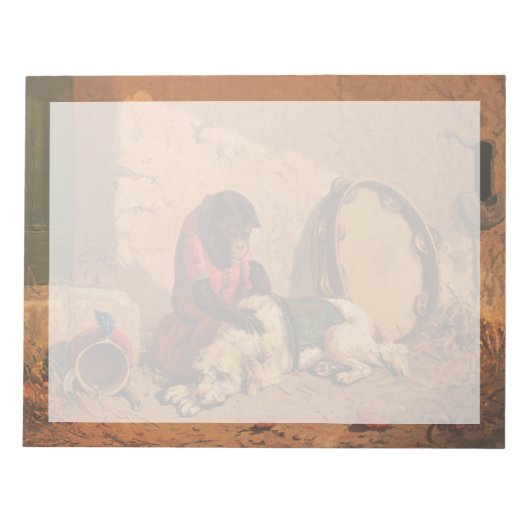 Een aap en een hond met een grote tamboerijn notitieblok (Voorkant)