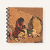 Een aap en een hond met een grote tamboerijn notitieboek (Voorkant)