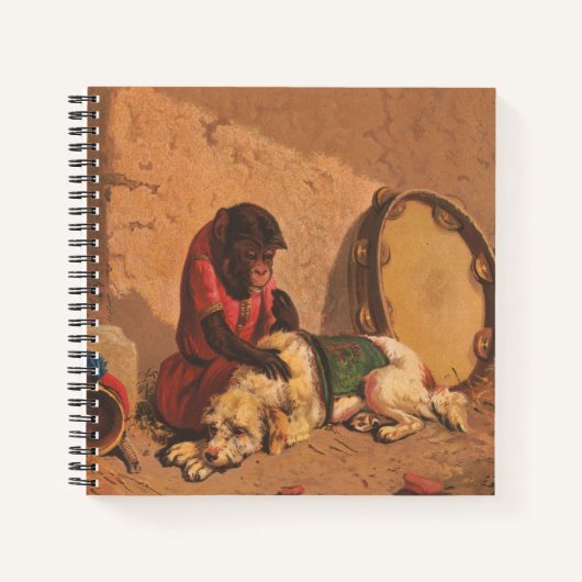 Een aap en een hond met een grote tamboerijn notitieboek (Voorkant)