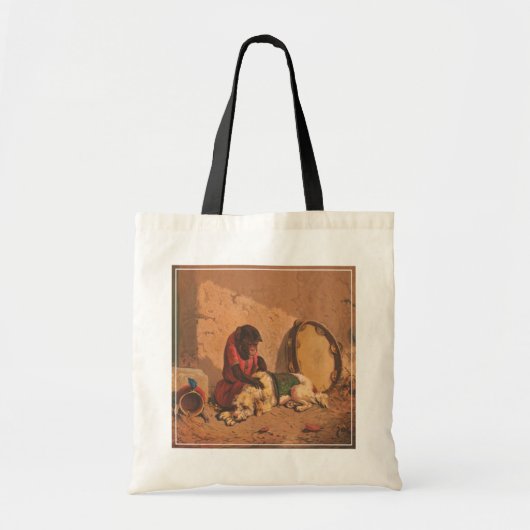 Een aap en een hond met een grote tamboerijn tote bag (Voorkant)
