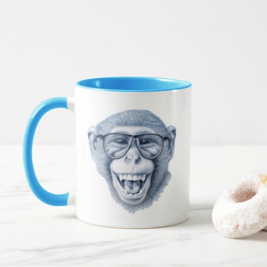 Een aap lachen met een bril mok (Met donut)
