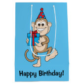 Een aap met Cadeau Happy Birthday. Medium Cadeauzakje (Achterkant)