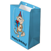 Een aap met Cadeau Happy Birthday. Medium Cadeauzakje (Achterkant Gekanteld)