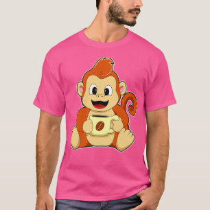Een aap met een beker koffie t-shirt