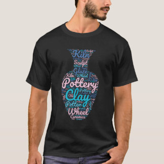 Een aardewerk woord wolk met vaas gevuld met tekst t-shirt