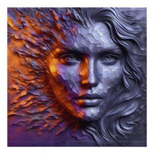 Een Abstract portret van vrouwengezicht - 3D in re Foto Afdruk
