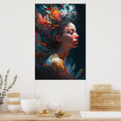 Een Abstract schilderen van een vrouwengezicht Poster (Keuken)