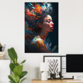 Een Abstract schilderen van een vrouwengezicht Poster (Thuiskantoor)