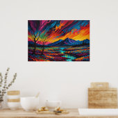 Een Abstract schilderij van een zonsondergang Poster (Keuken)