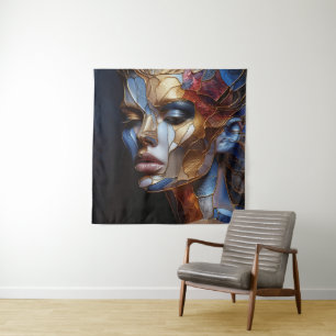 Een Abstracte vrouw gezicht 1 - Glas in lood Wandkleed