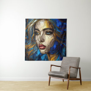 Een Abstracte vrouw gezicht 2- Glas in lood Wandkleed