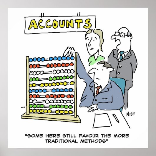 Een accountant die een abacus op het werk gebruikt poster (Voorkant)