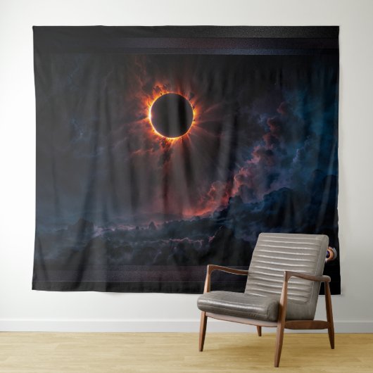 Een adembenemende Solar Eclipse AI Art van Xzendor Wandkleed (In Situ (horizontaal))