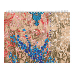 Een afbeelding van een blauw en beige sjaal kalender