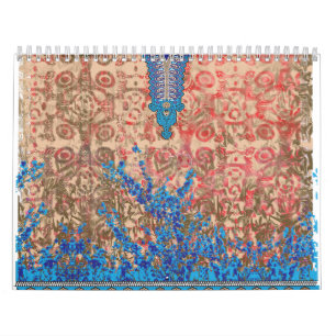 Een afbeelding van een blauw en beige sjaal kalender