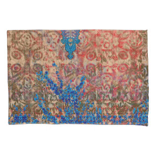 Een afbeelding van een blauw en beige sjaal kussensloop