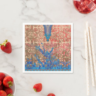 Een afbeelding van een blauw en beige sjaal servet