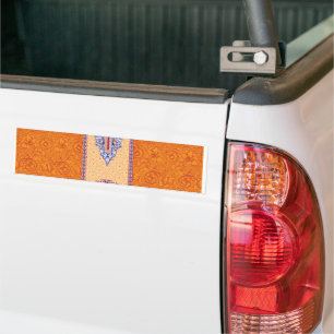 Een afbeelding van een oranje en blauw patroon bumpersticker