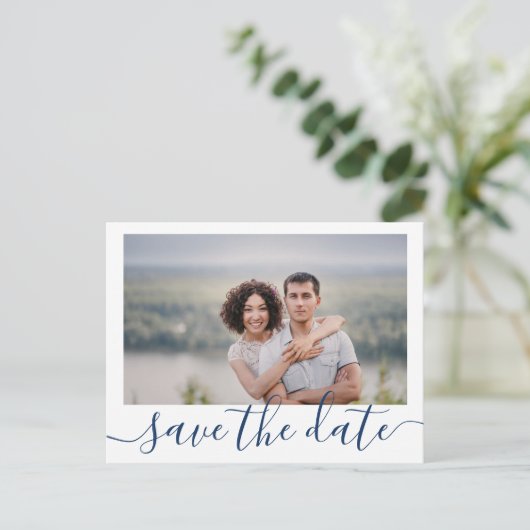 Een Afbeelding Wedding Save Datum Briefkaart Navy (Staand voorkant)