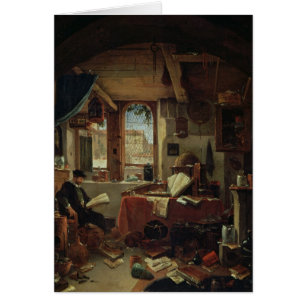 Een alchemist in zijn laboratorium