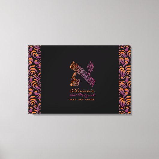 Een Aleph Hebreeuwse brief Bat Mitzvah Sign-In Boa Canvas Afdruk (Voorkant)
