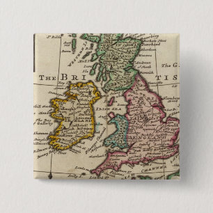 Een algemene kaart van Groot-Brittannië en Ierlan Vierkante Button 5,1 Cm