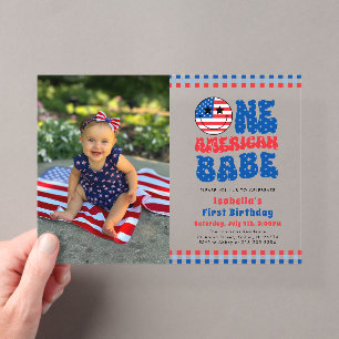 Een Amerikaanse Babe 4 juli Foto Eerste Verjaardag Acryl Uitnodigingen