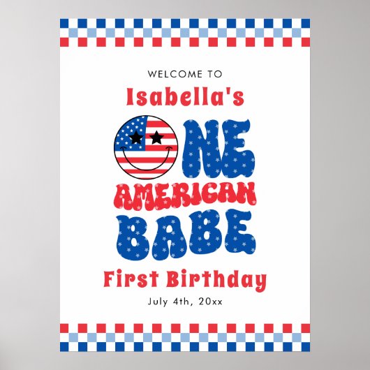 Één Amerikaanse Babe 4th van Juli Eerste Verjaarda Poster (Voorkant)