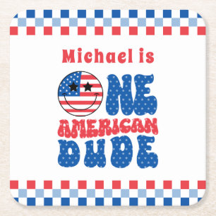 Een Amerikaanse Dude 4th van 1 juli Verjaardag Vierkante Kartonnen Onderzetter