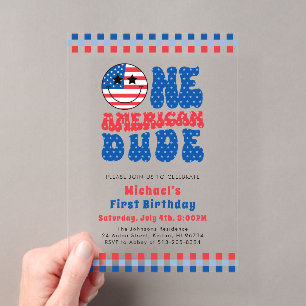 Een Amerikaanse Kerel 4 juli Eerste Verjaardag Acryl Uitnodigingen