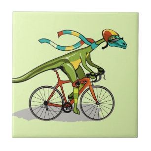 Een Anabisetia dinosaurus op de fiets. Tegeltje
