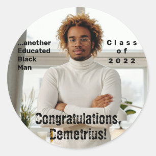 Een ander opgeleid zwart Man 2022 Afstuderen Foto Ronde Sticker