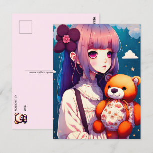 Een Anime Girl met een Teddy Bear, Postkruising Briefkaart