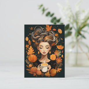 Een ansichtkaart voor herfst- en koffieliefhebbers briefkaart