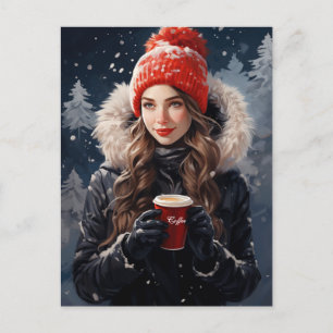 Een ansichtkaart voor winter- en koffieliefhebbers briefkaart