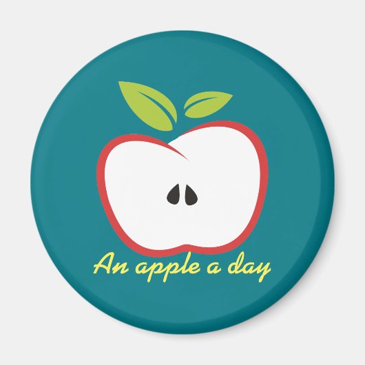 Een appel met rode omtrek en groene bladeren magneet (Voorkant)