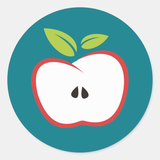 Een appel met rode omtrek en groene bladeren ronde sticker (Voorkant)
