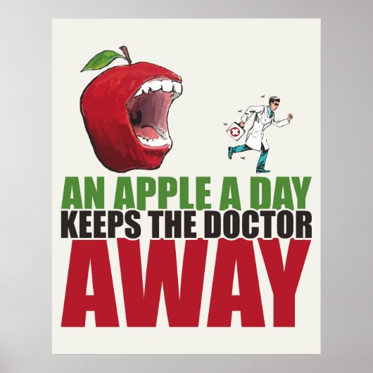 Een appel per dag houdt de dokter weg grappige app poster (Voorkant)