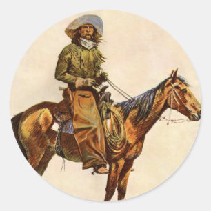 Een Arizona Cowboy van Remington, Vintage Western Ronde Sticker