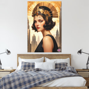 Een Art Deco Damsel AI Concept Art van Xzendor7 Canvas Afdruk