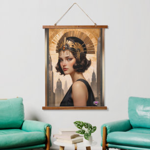 Een Art Deco Damsel AI Concept Art van Xzendor7 Hangend Wandkleed