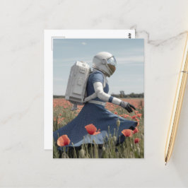 Een astronaut in een papaverveld briefkaart